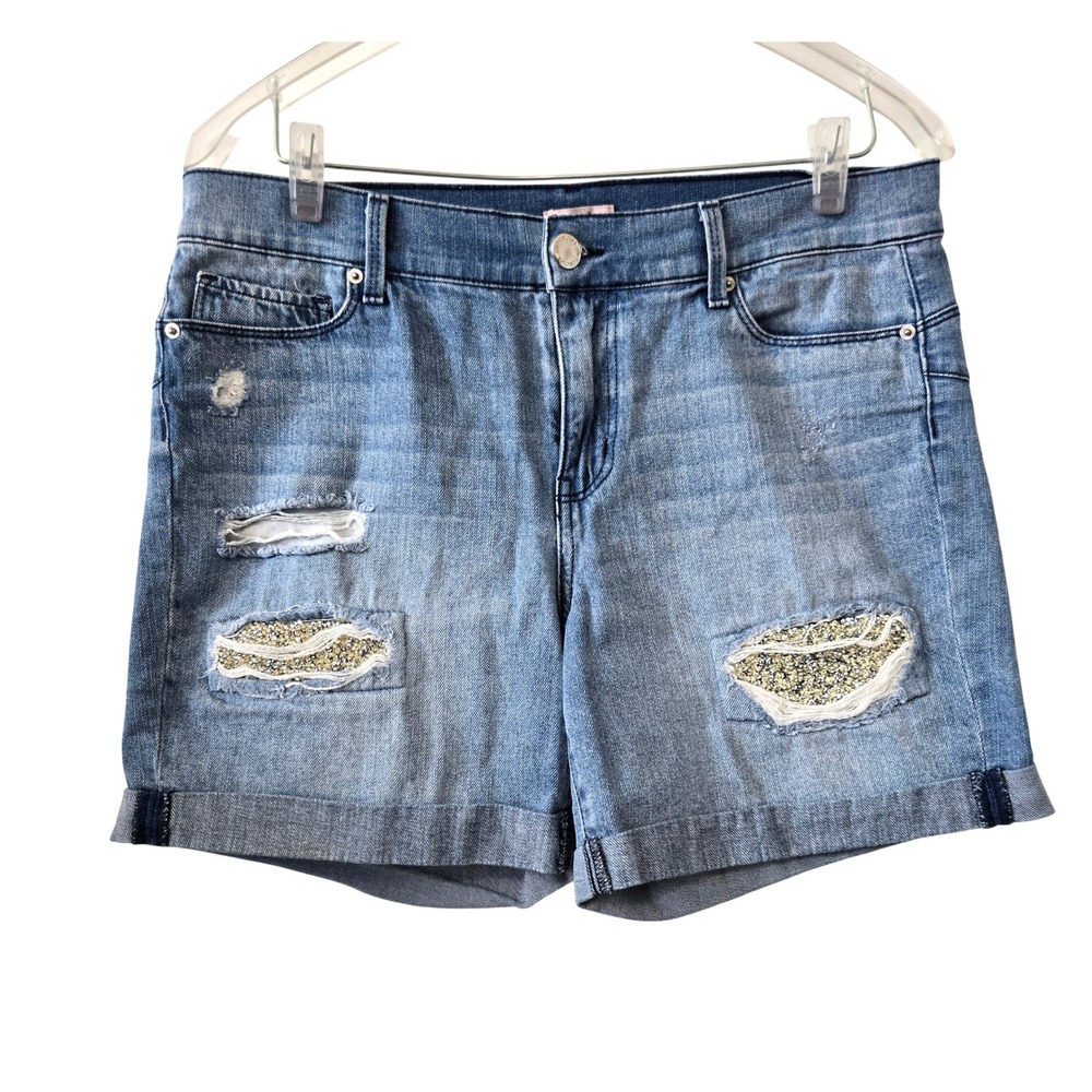 Sequin Distressed Denim Shorts Cotton Casual Size 10 Juicy Couture Womens - Picture 2 of 11